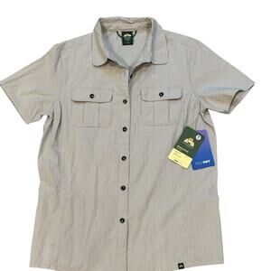 EMS Women's Short Sleeve Check Bonus Miles Button Up Small Hiking Fishing New